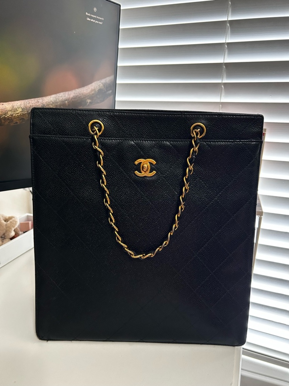 ‼️PENDING‼️ CHANEL Black Leather Chain Tote with Gold CC Logo